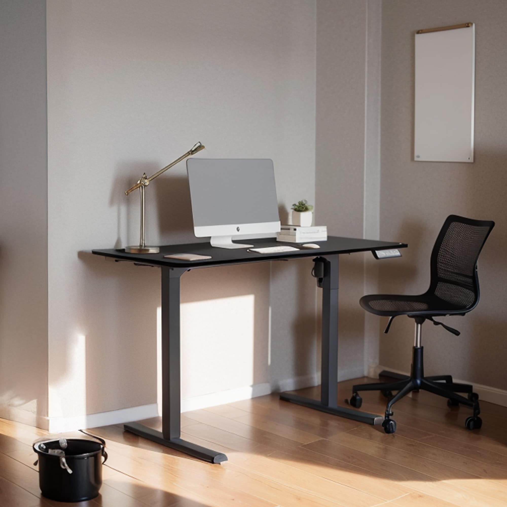 Electric Standing Desk Whole Piece Adjustable Height Desk Home Office Computer Workstation Sit Stand Up Desk (Black Frame + Black Top)_voghion.com